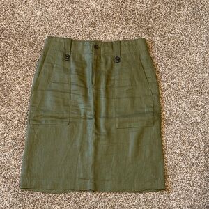 J Crew Classic Linen Olive Green Women's Pencil Skirt